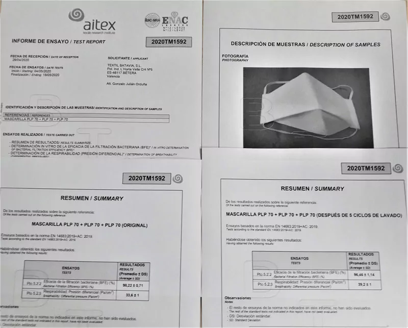 Certificado mascarilla higiénica reutilizable